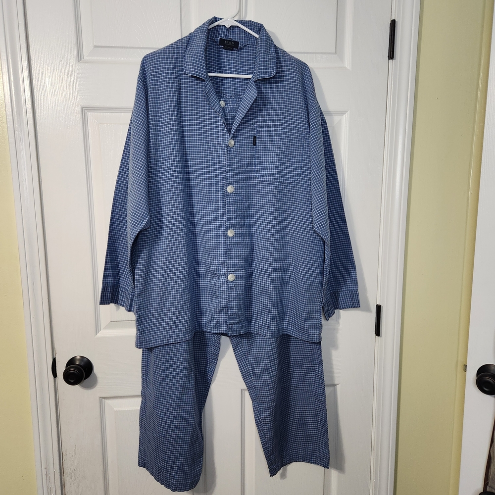 Izod Blue Plaid Lightweight Pajama Set, Mens, L